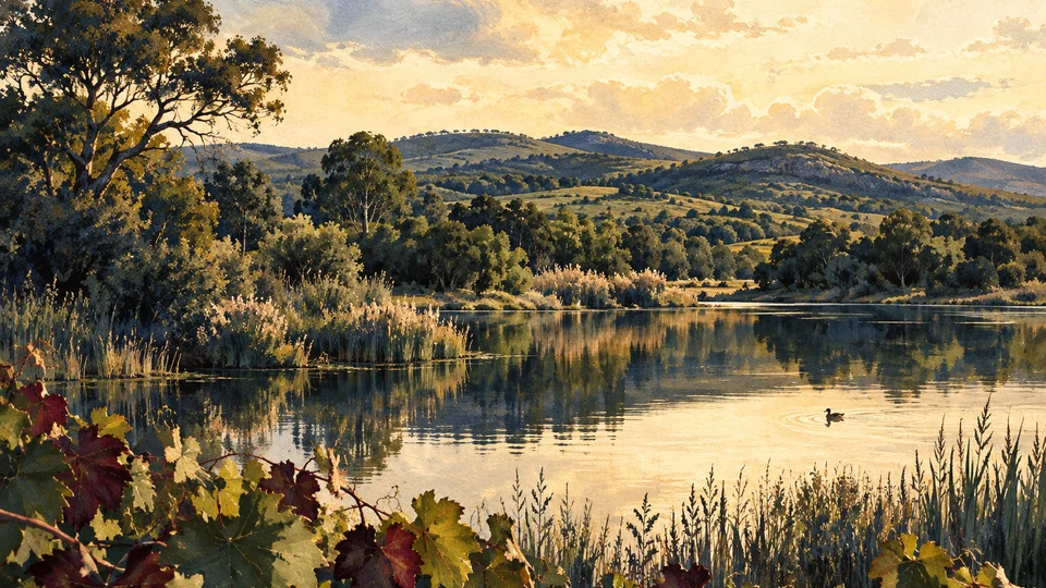 Ilustración editorial con IA de paisaje natural serrano con espejo de agua, para Cava De Las Ánimas; interpretación conceptual basada en rasgos documentados, no fotografía del lugar.